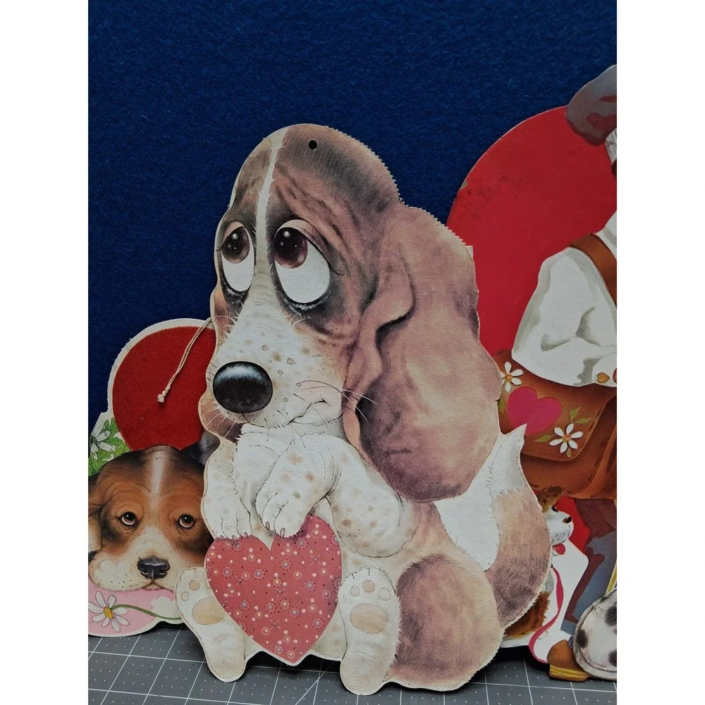 Vintage Valentines Day Die Cut Wall Decorations Animals Mailman Boy Set of 6